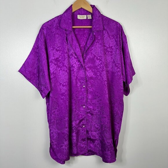 Victoria Secret GOLD LABEL Satin Pearl Button Down Sleep Dress Shirt M/L - Picture 1 of 4
